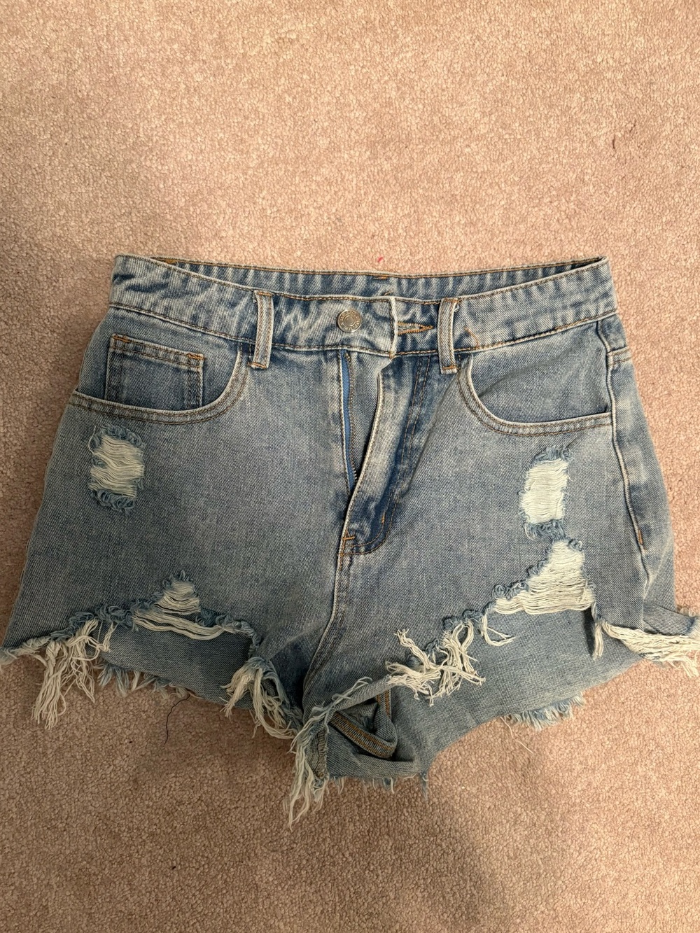 Women's Light Blue Distressed Denim Shorts